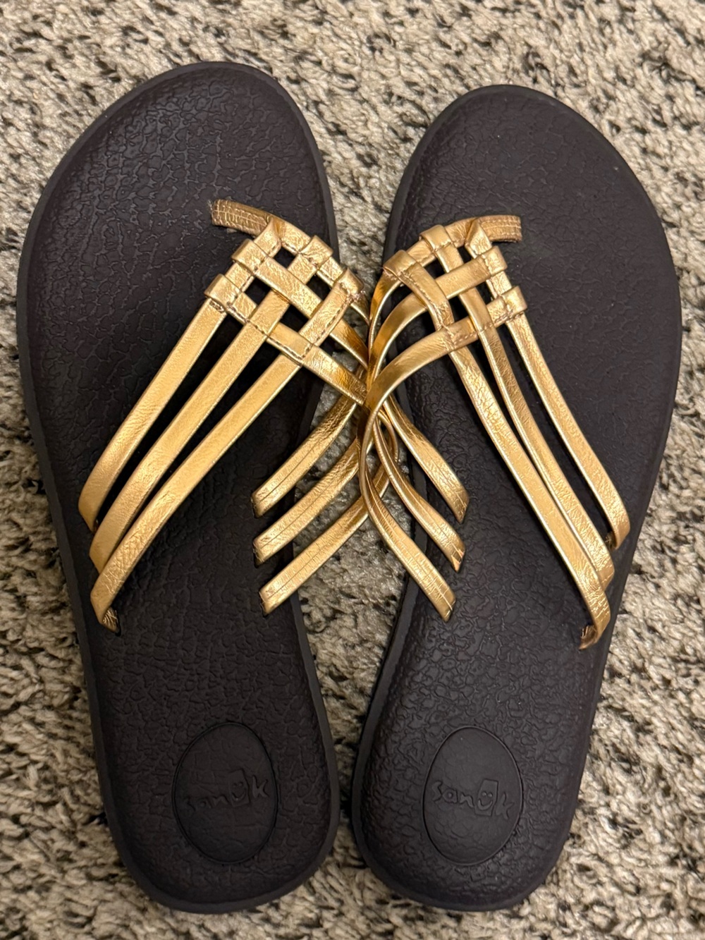 Sanuk Metallic Gold Woven Yoga Salty Slide On Sandals